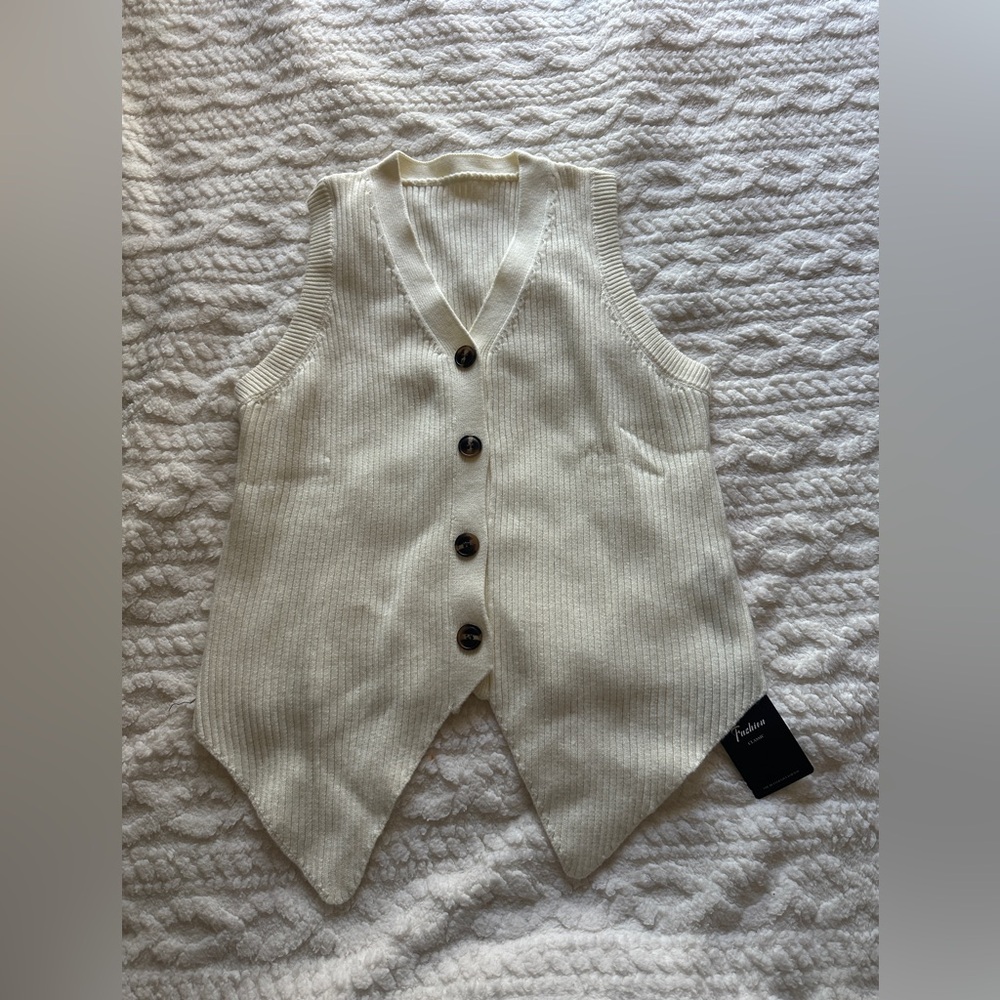 Cream Knit Button-Front Vest
